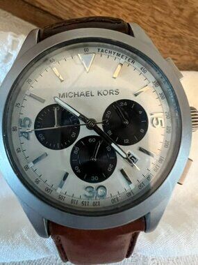 Michael Kors Chronograph Brown Leather Strap Mens Watch